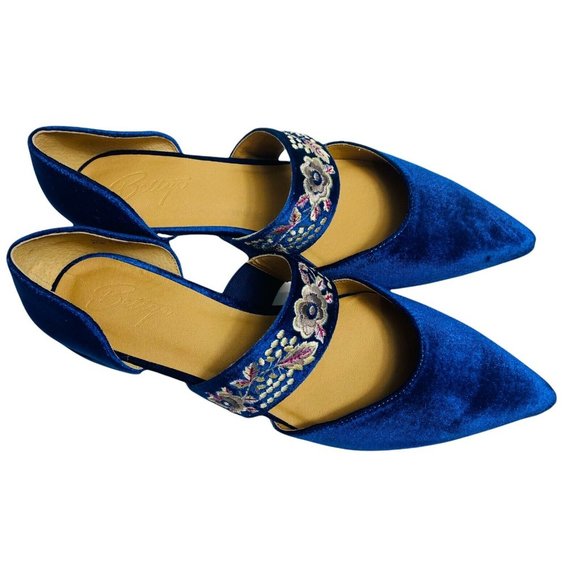 Anthropologie Bettye Muller 6.5 Blue Embroidered Floral Velvet Jamison Flats - Picture 7 of 7